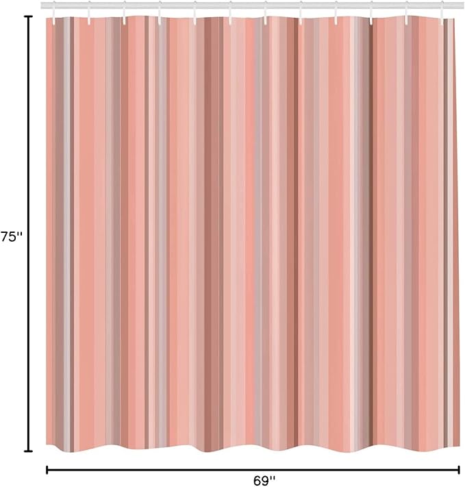 Ambesonne Stripes Shower Curtain, Abstract Ocean Inspired Palette Lines Geometrical Image Illustration, Cloth Fabric Bathroom Decor Set with Hooks, 75" Long, Blush Rose
