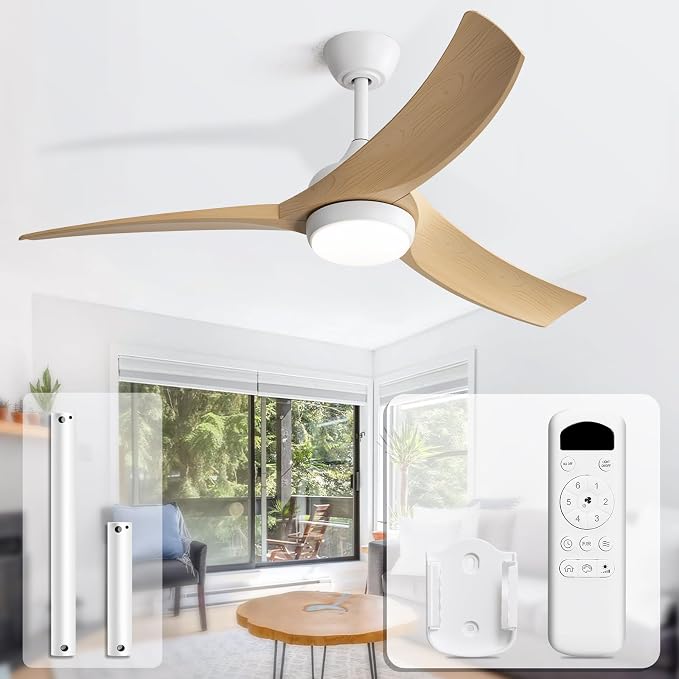 Sofucor 52 Inch Ceiling Fan with Light, Outdoor Modern Ceiling Fan with Lights Remote Control, Airflow 6000CFM 3 CCT Dimmable 3-Timer ABS 3 Blades Reversible DC Motor for Living Room Bedroom Patio
