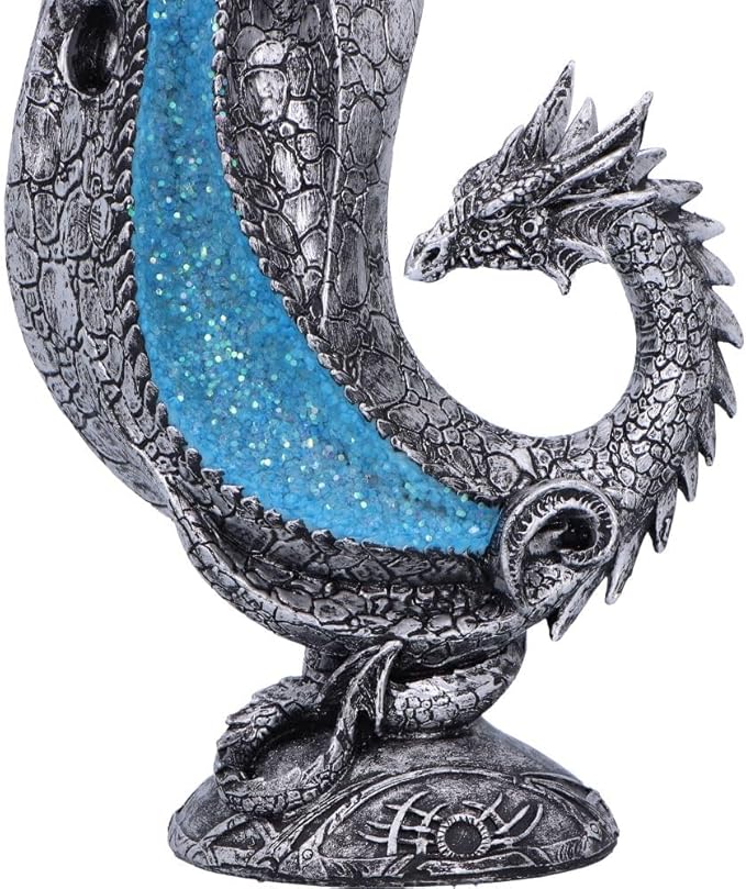 Nemesis Now Dragon Incense Burner - 24 cm Incense Backflow Waterfall - Mythic Decor for Collectors & Fans - Rune Base & Metallic Silver Dragon