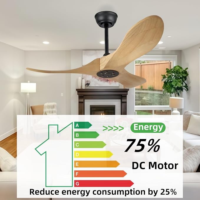 36 Inch Modern Ceiling Fan，3-Blade Lampless Remote Control Ceiling Fan for Bedroom, Kids Room Small Spaces(Natural Wood, 36 inch)