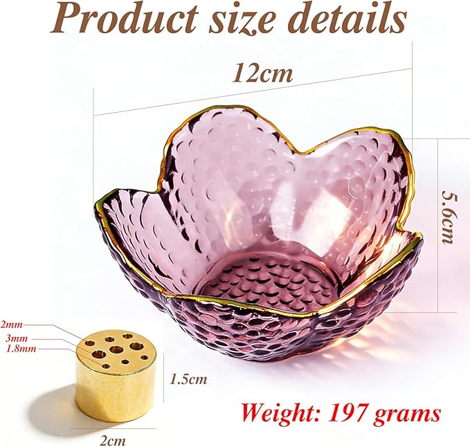 Incense Holder for Sticks and Backflow Incense Handmade Glass Cherry Blossom Incense Stick Holder with 9 Incenses Holes (Upgraded & Larger Cherry Blossom with Gilt-Edged)