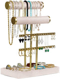 Jewelry Tower Stand Organizer for Women - Soft Touch Velvet Elegant Jewelry Holder Display with Necklace Holder, Earring Organizer & Bracelet Rack - Tabletop Stand for Dresser, Vanity, Desk - Beige