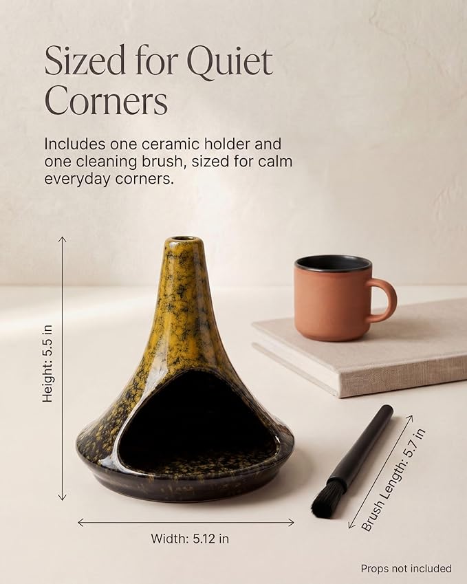 Ceramic Palo Santo Holder & Ash Catcher with Mini Chimney, Incense Holder & Sage Burner, Wabi-Sabi Home Decor for Meditation & Yoga(Antique Ochre)