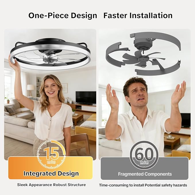 AIKVSXER Ceiling Fan with Lights and Remote, 20in Modern Ceiling Fans | 3000K-6500K Smart Ceiling Fans with Lights, Low Profile Flush Mount Ceiling Fan with Light, Quiet Ceiling Fan for Bedroom