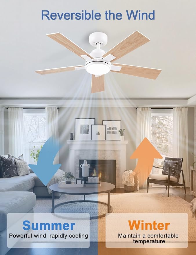 Modern Ceiling Fans with Lights - 42 inch Outdoor White Ceiling Fan with Light and Remote, Reversible DC Motor, 6-Speed Quiet 3CCT LED Dimmable for Bedroom, Indoor and Outdoor, Patios, ETL Listed