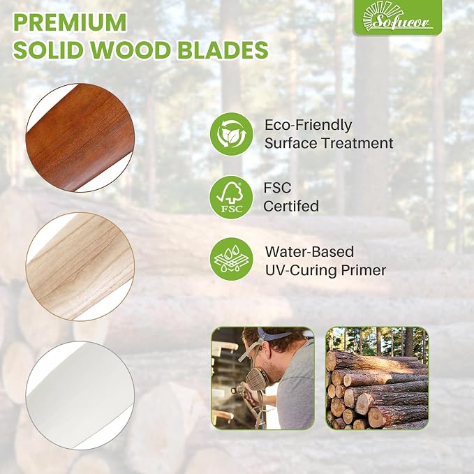 Sofucor 52 Inch Ceiling Fan with Light and Remote - 3 Solid Wood Blades, Quiet DC Motor, 6 Speeds 5000CFM, Dimmable Tri-Color LED with Memory, Timer & Reversible for Living Room Bedroom, ETL, Gold