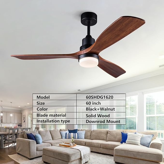 60 Inch Ceiling Fans with Lights and Remote Control, Dimmable LED Light,Quite DC Motor, Indoor Outdoor Wood Ceiling Fan with 3 Blade for Patio Living Room, Bedroom, Office, Summer House