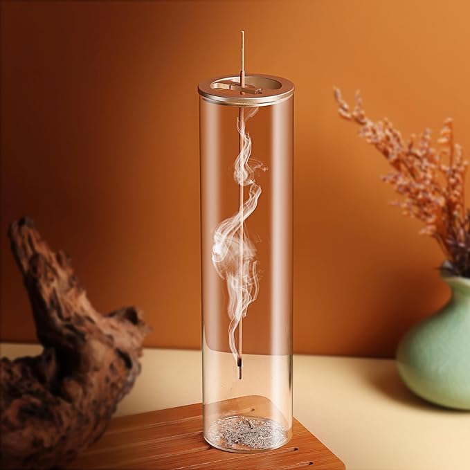 Incense Holder for Sticks [Anti-Ash Flying], Modern Insence-Stick Burner Holder with Removable Glass Ash Catcher, for Home Decor Yoga Meditation (Champagne Gold 2 Pack)