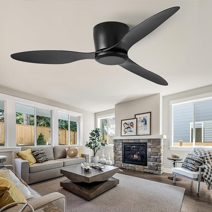 Ceiling Fans No Light with Remote Control Flush Mount 42 Inch Black | Low Profile Ceiling Fan Without Lights 6 Speed Reversible FCC Timing, ABS blades, quiet operation, pure copper motor