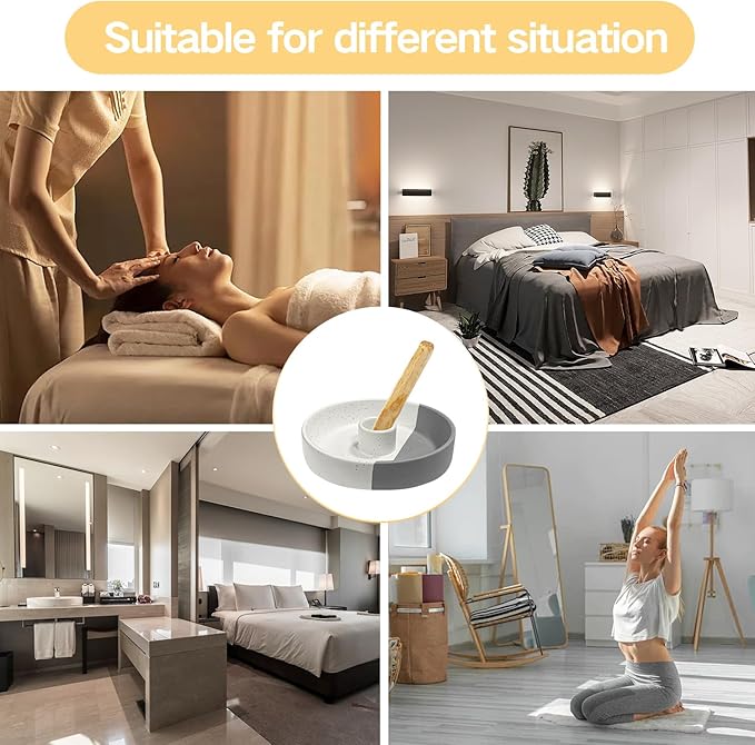 Gute Ceramic Palo Santo Holder, Handmade White & Gray Incense Burner Ash Catcher for Palo Santo Sticks, White Sage Smudge Sticks, Perfect for Meditation Yoga Home Office Wall Decor