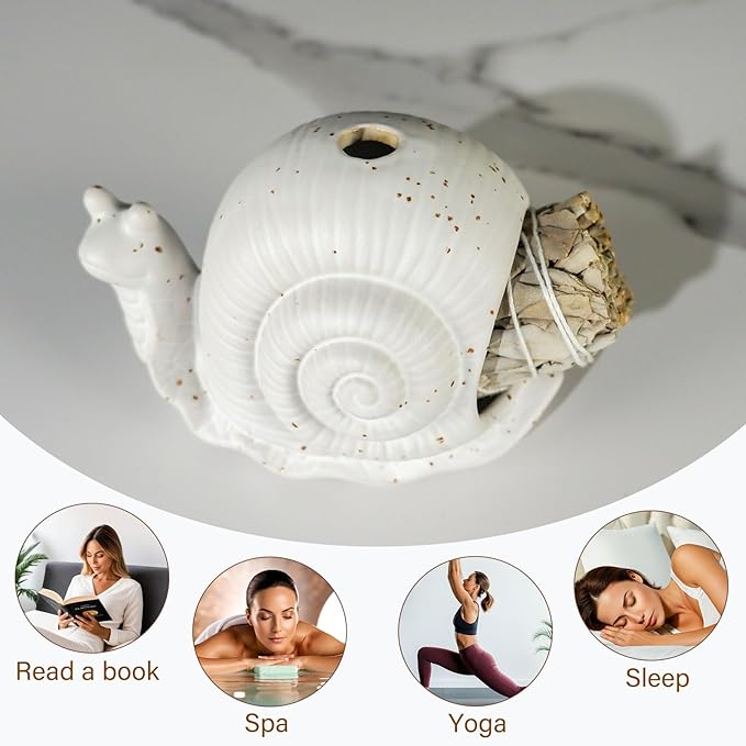 MOUGIGI White Ceramic Snail Palo Santo Holder & Modern Chiminea Incense Burner - Elegant Cone Burner for Palo Santo Sticks & Sage - Perfect for Energy Cleansing, Yoga, Meditation, Zen Decor, Altar