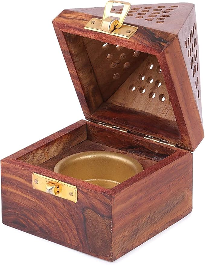 Dhoopbati Loban Dan Holder Handmade Wooden Pyramid Incense Box Fragrance Stand Holder