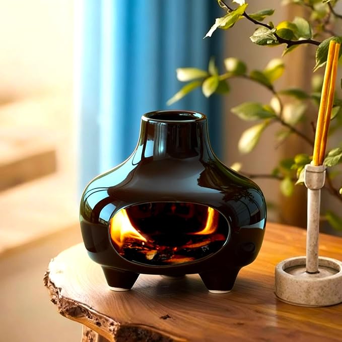 Palo Santo Holder,Ceramic Palo Santo Burner Incense Holder,Black Cone Incense Burner Mini Chiminea Wood Sticks,Ash Catcher,Aromatic Home Decor for Spiritual Rituals,Yoga,Meditation, 4*4*4INCH