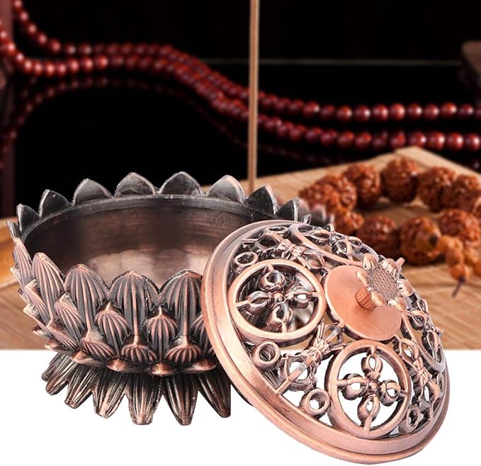 Incense Vintage Lotus Zinc Alloy Incense Holder, Elegance Incense Burning Supplies Sandalwood for Home Decoration Meditation(Copper)