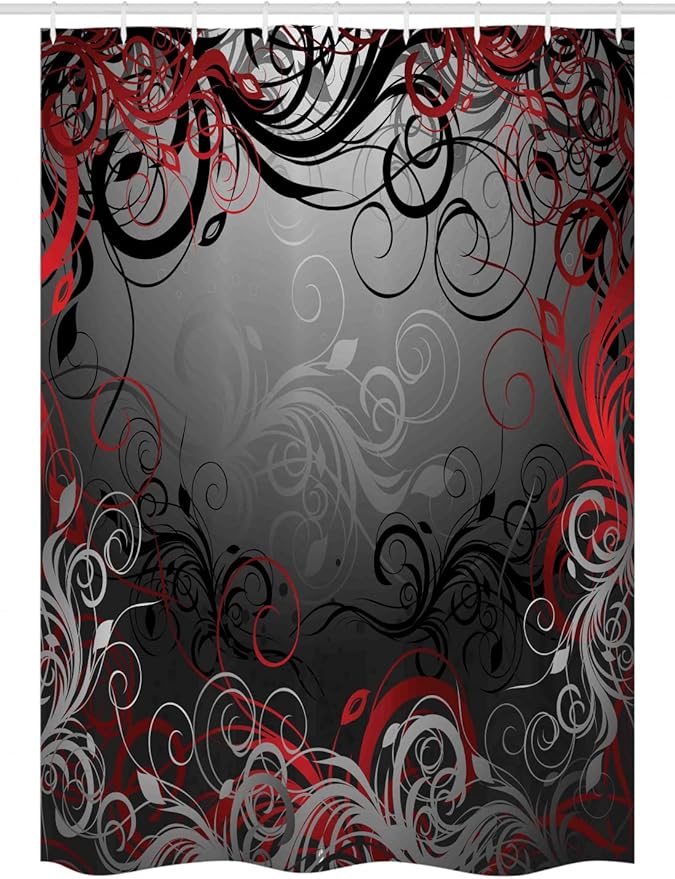 Ambesonne Abstract Stall Shower Curtain, Mystic Forest Floral Swirls Leaves Nature Fading Ombre Effect, Fabric Bathroom Decor Set with Hooks, 54" W x 78" L, Charcoal Ruby