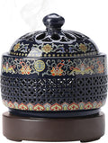 Ceramic Holder Electric Incense Burner Enamel Built-in LED Lights Simulate Flames, Classical, Elegant and High-end Hollow Design