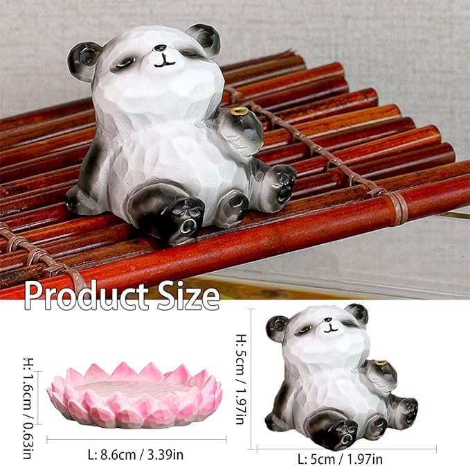 Lotus Panda Incense Holder Cute Animal Figurine Incense Burner Flower Stand Ash Catcher Creative Cartoon Resin Panda Statue for Home Room Decor Meditation Yoga Spa