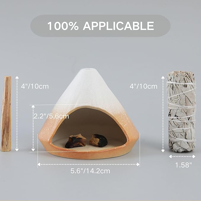 Chiminea Palo Santo Holder Sage Burner, Ceramic Incense Holder for Burning Sage Smudge Sticks and Palo Santo, Smudge Bowl for Yoga, Meditation, and Energy Cleansing (Orange)