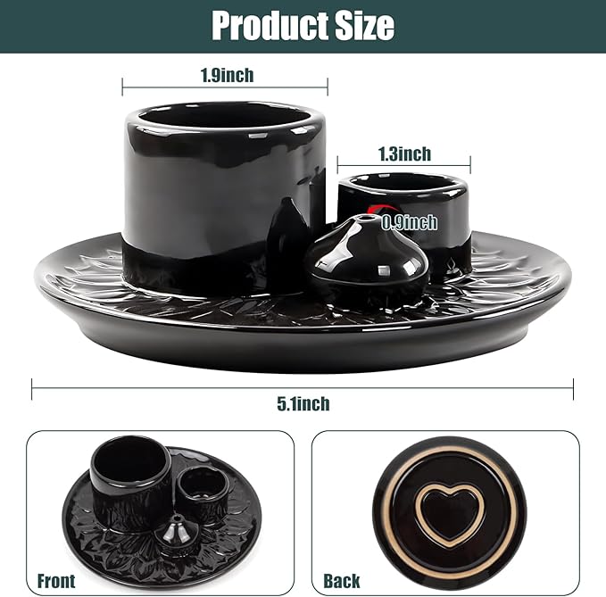 Palo Santo Holder, 4 in 1 Incense Burner Holder, Ceramic Ash Catcher Tray for Meditation Room, Candle Holder for Burning Sage, Palo Santo, Black