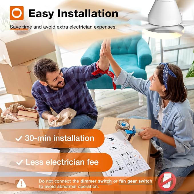 addlon 2 Pack Ceiling Fans with Lights, 48 inch White Ceiling Fan with Light and Remote Control, Reversible, 3CCT, Dimmable, Noiseless, Ceiling Fan for Bedroom, Farmhouse, Indoor/Outdoor Use