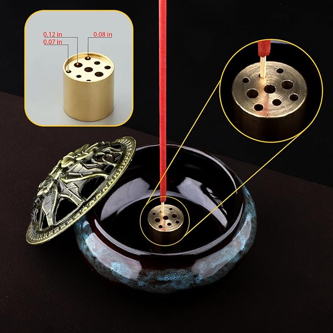 Ceramic Incense Burner Holder Set – 9 Hole Incense Stick Holder with Coil Incense Holder & Burner Tray – Multi-Function Censer for Cones, Coil Incense, and Stick Incense (Fambe Blue)