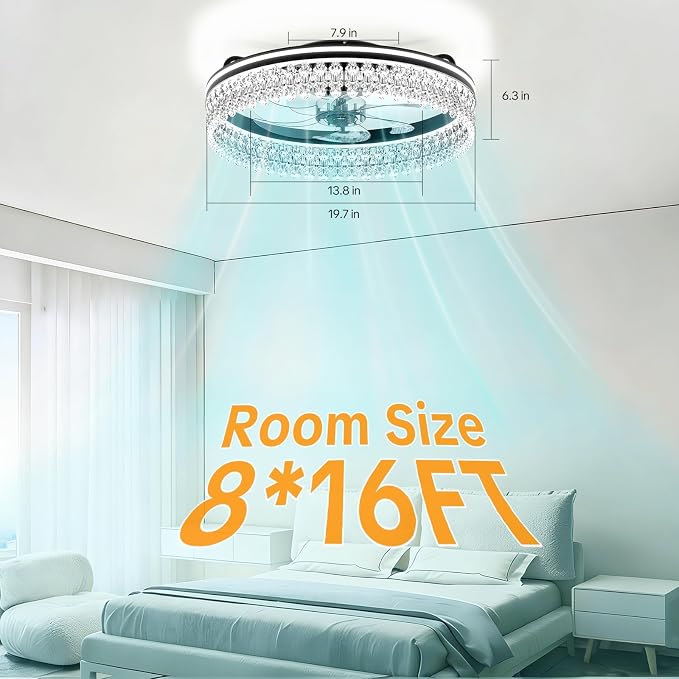 20" Ceiling Fan with Lights, Flush Mount Ceiling Fans, Ceiling Fans with Lights and Remote, 6 Speeds Dimmable Ceiling Lights with Fans, Quiet Modern Ceiling Fan for Bedroom Living Room