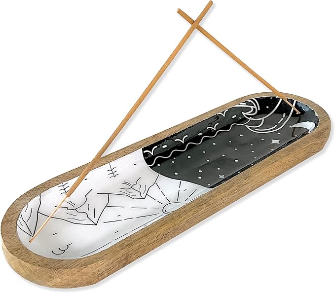 The Art BoxWooden Incense Holder for Sticks – 12 Inch Ash Catcher Incense Burner Tray, Black & White Color, Modern Home Décor & Meditation Accessory