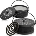 Elsjoy 2 Pack Mosquito Coil Holder with Lid and Handle, Portable Incense Coil Burner Metal Mosquito Incense Holder for Indoor & Outdoor Camping