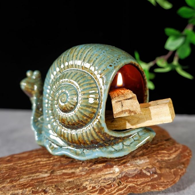 MOUGIGI Blue Ceramic Snail Palo Santo Holder – Elegant Chiminea for Sage, Incense Cones, and Candles – Ideal for Meditation, Yoga, Altar & Home Decor – Easy to Clean for an Enhanced Zen Experience