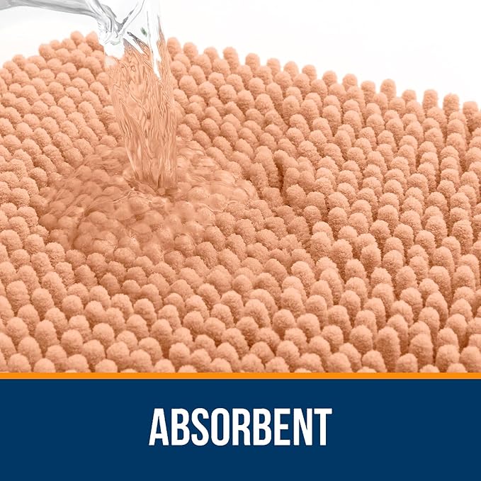 OLANLY Large Bathroom Rugs 70x46, Extra Soft Absorbent Chenille Bath Rugs, Rubber Backing Quick Dry, Machine Washable Bath Mats for Bathroom Floor, Tub and Shower, Home Decor Accessories, Peach