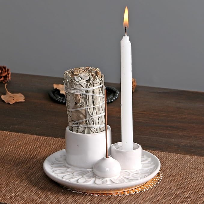 Comeon Ceramic Incense Stick Holder,Home Yoga 3 in 1 Incense Burner Sage Holder for Burning