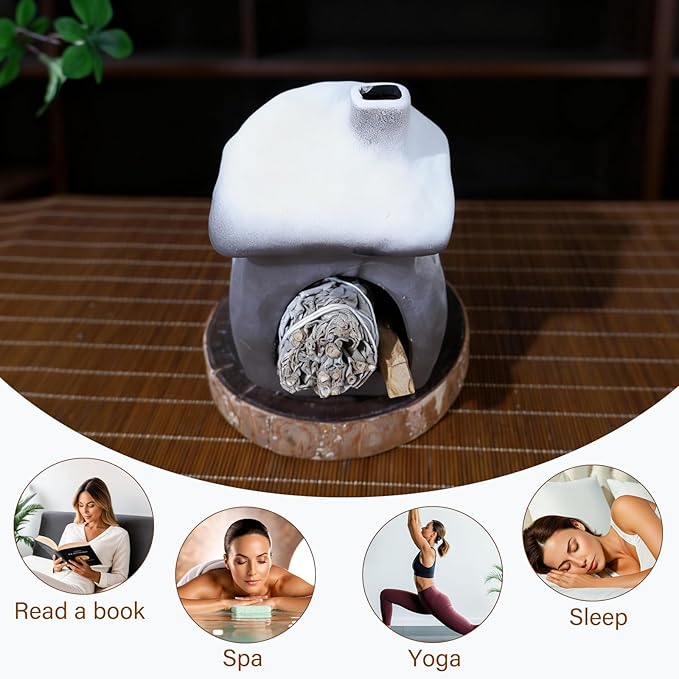 Mougigi Tall Snow-Roofed Ceramic Palo Santo Burner - Mini Chiminea Incense Holder with Stable Base, Ideal for Smudging Sage & Burning Incense Cones, Perfect for Meditation, Yoga, Altars, Home Decor