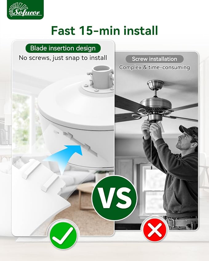 Sofucor 42 Inch Ceiling Fans with Lights-Modern White Bedroom Ceiling Fan with Remote, Plug-in Blades Quick Install, Reversible Quiet DC Motor, Outdoor Small Ceiling Fan for Kitchen/Living Room/Patios