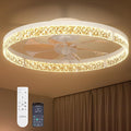 addlon Ceiling Fans with Lights and Remote, 24'' Low Profile Flush Mount Ceiling Fan, 3000–6000K Dimmable LED Fandelier, Bladeless Crystal Fan Light for Bedroom, Kitchen, Living Room, White