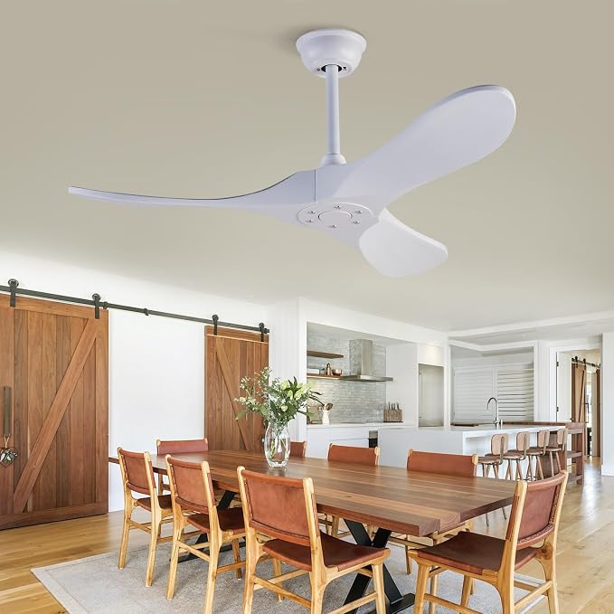 Ceiling Fans without Lights, 42 Inch Ceiling Fans no Lights with Remote Control, 3 Solid Wood Blades Indoor Outdoor Ceiling Fan for Bedroom Patios Kitchen (White Blades)