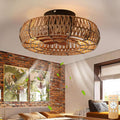 20" Boho Caged Bladeless Ceiling Fans with Lights and Remote | Flush Mount Low Profile Ceiling Fan Light. Silent 6 Speed Reversible Motor, Hand-knitting for Living Room Bedroom w/ 4 bulbs.