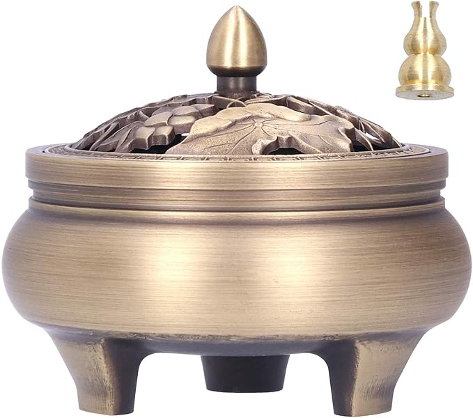 Antique Incense Burner Holder Brass with Lid 3‑Legged Buddha Ornament Home Decoration