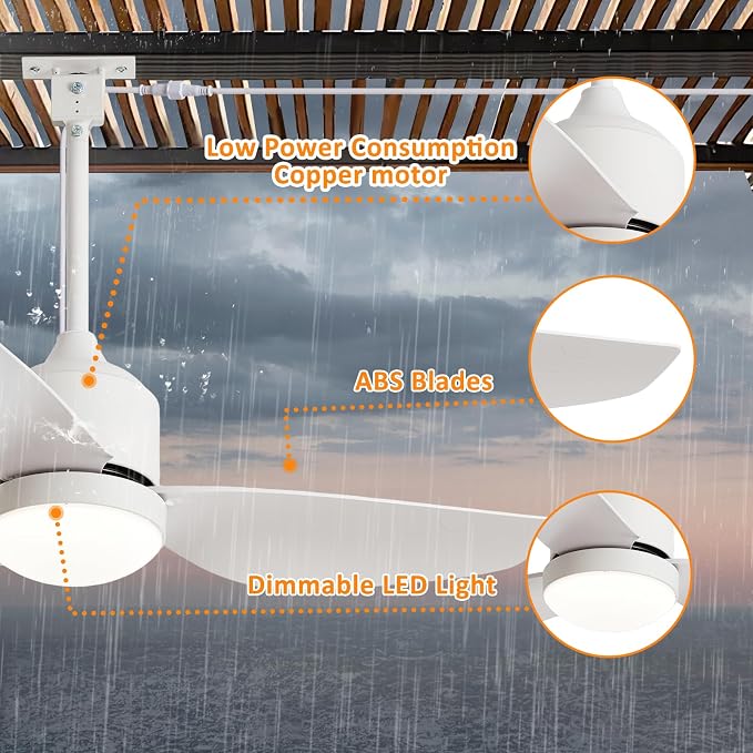 Depuley Outdoor Ceiling Fan with Light: 42 Inch White Waterproof Gazebo Fans with Lights Outdoor Hanging - Plug in Remote App Control for Patio Indoor Farmhouse Porch - 6 Speed Reversible DC Motor