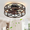 Caged Ceiling Fan with Light and Remote, 20" Low Profile Flush Mount Ceiling Fans with Light, 6 Speed, Timing, Reversible DC Motor, Small Farmhouse Fan Lights for Bedroon Kitchen Living Dining Room