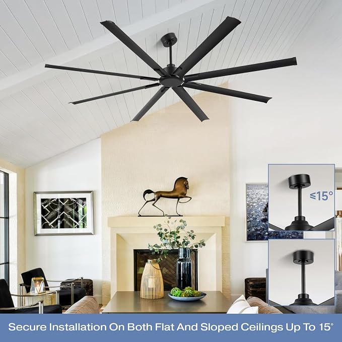 84-inch industrial ceiling fan, 6-speed garage ceiling fan with remote control, 8 aluminum blades, large ceiling fan with a quiet reversible DC motor suitable for garages, gyms, and offices.