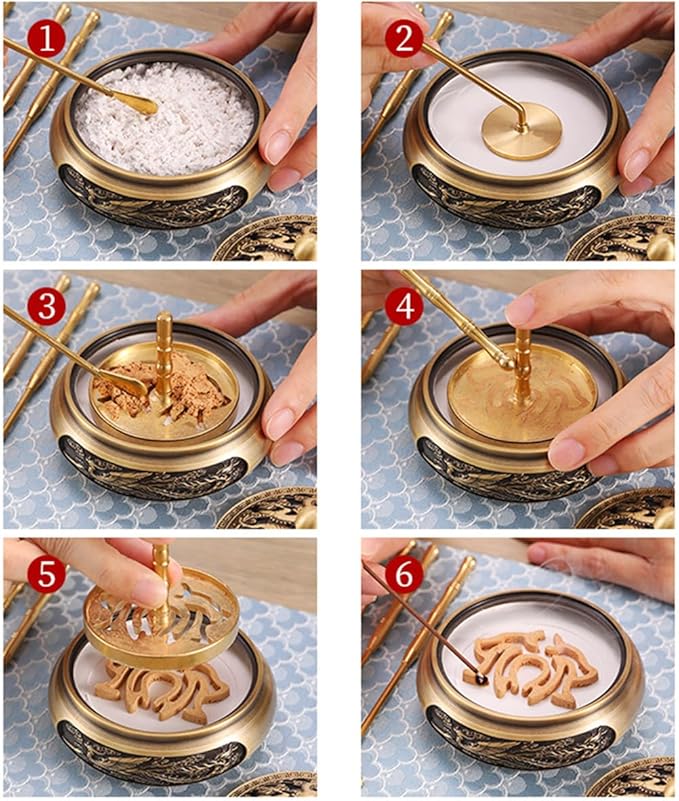 JianLing 2PCS Incense Set Tools Copper Spoon Shovel Spatula Brass Sweeping Seal Script Accessories Making Tools Used for Hotels Temples Pressing Incense Powder
