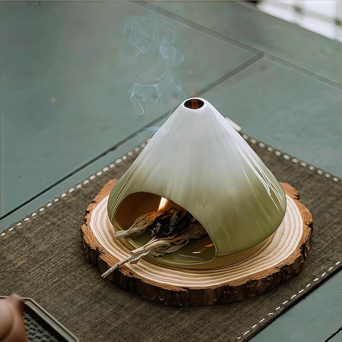 Handmade Ceramic Palo Santo Holder – Suitable for Burning Sage & Palo Santo - Mini Chimenea-Style Burner, an Incense Burner for Spiritual Meditation, Yoga or Home Decoration