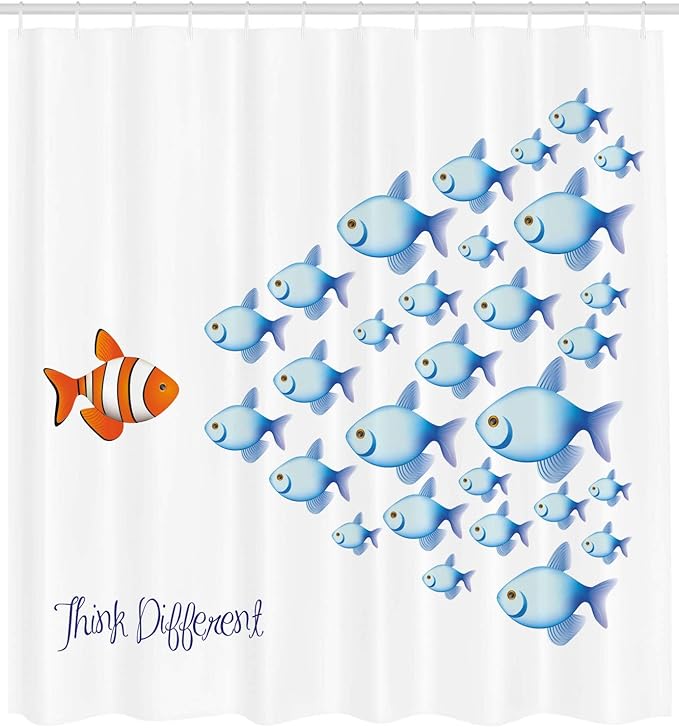 Ambesonne Saying Shower Curtain, Words with Outsider Fish Against All The Others Inspirational Art, Cloth Fabric Bathroom Decor Set with Hooks, 69" W x 70" L, Orange Blue