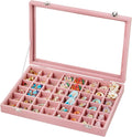 Frebeauty 48 Grid Earring Organizer,Velvet Jewelry Tray with Clear Lid | Drawer Jewelry Organizer for Rings Studs Beads,Adjustable Dividers,Dustproof,Earring Storage,Trinket Box,13.8×9.5Inches