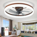 DLLT Bladeless Ceiling Fans with Lights: 24 Inch Modern Flush Mount Low Profile Ceiling Fan with APP Remote Control - Brown Enclosed LED Fandelier Dimmable Quiet DC Motor for Bedroom Living Room