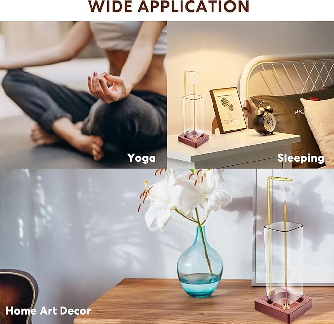 2 Pcs Glass Incense Holder for Sticks, Modern Incense Burner with Removable Glass Ash Catcher, Wood Incense Sticks Holder for Yoga Meditation Home Decor