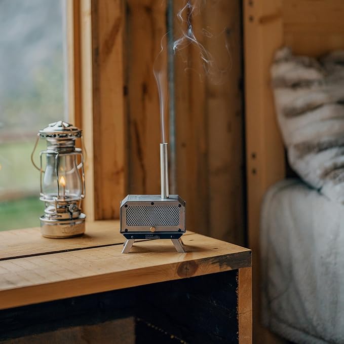 Incense Burner & Mini Portable Stove - Compact Foldable with Detachable Ash Catcher, 3.9x2.4x6.5 Inch Stainless Steel, Silver