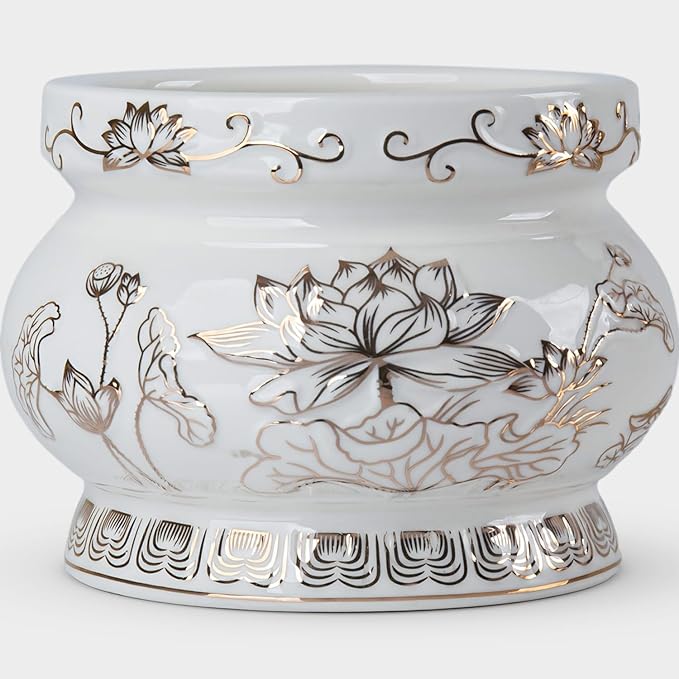 Qinlang Small White Ceramic Buddhist Incense Burner Bowl, Buddha Incense Holder for Stick - 4 Inches