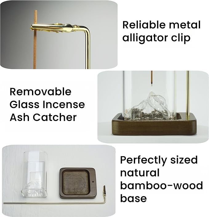 Bamboo-Wood Incense Holder for Sticks, Anti-Ash Flying Burner with 40 Incense Sticks & Removable Glass Ash Catcher, Home Decor for Meditation Yoga Spa (1)