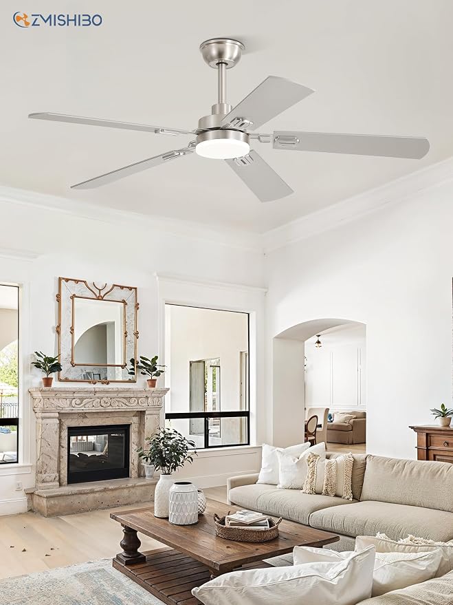 ZMISHIBO 52" Ceiling Fans with Lights, Nickel Modern Ceiling Fan with Remote & App Control, Bedroom Indoor Ceiling Fan with Dual Finish Blades, Quiet & Strong Motor, 24W Dimmable Bright LED Light.